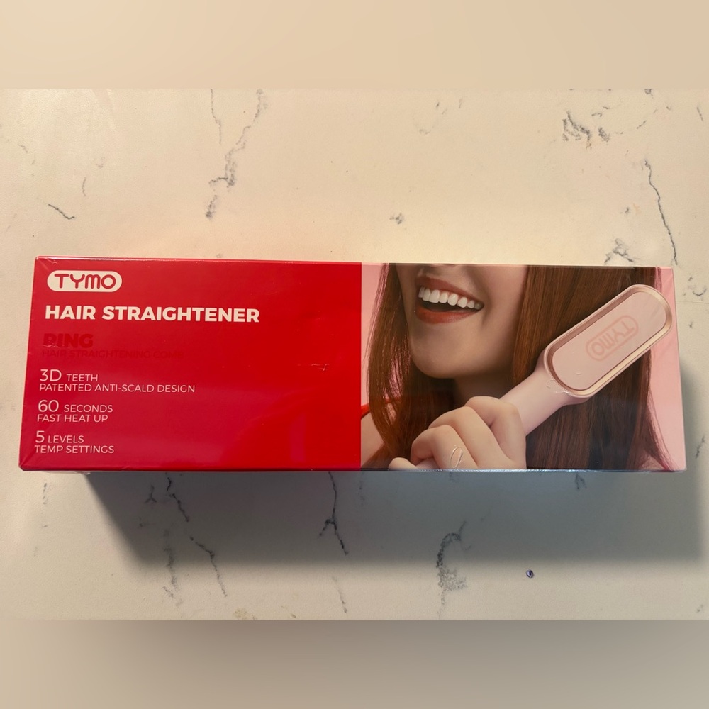 Tymo Ring Hair Straightener Brush, Pink, NIB